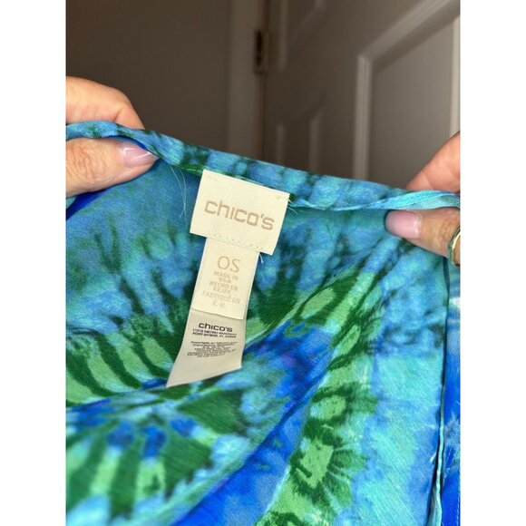 CHICO'S Scarf Womens OS Tie Dye Blue Green Flowy - Picture 4 of 4
